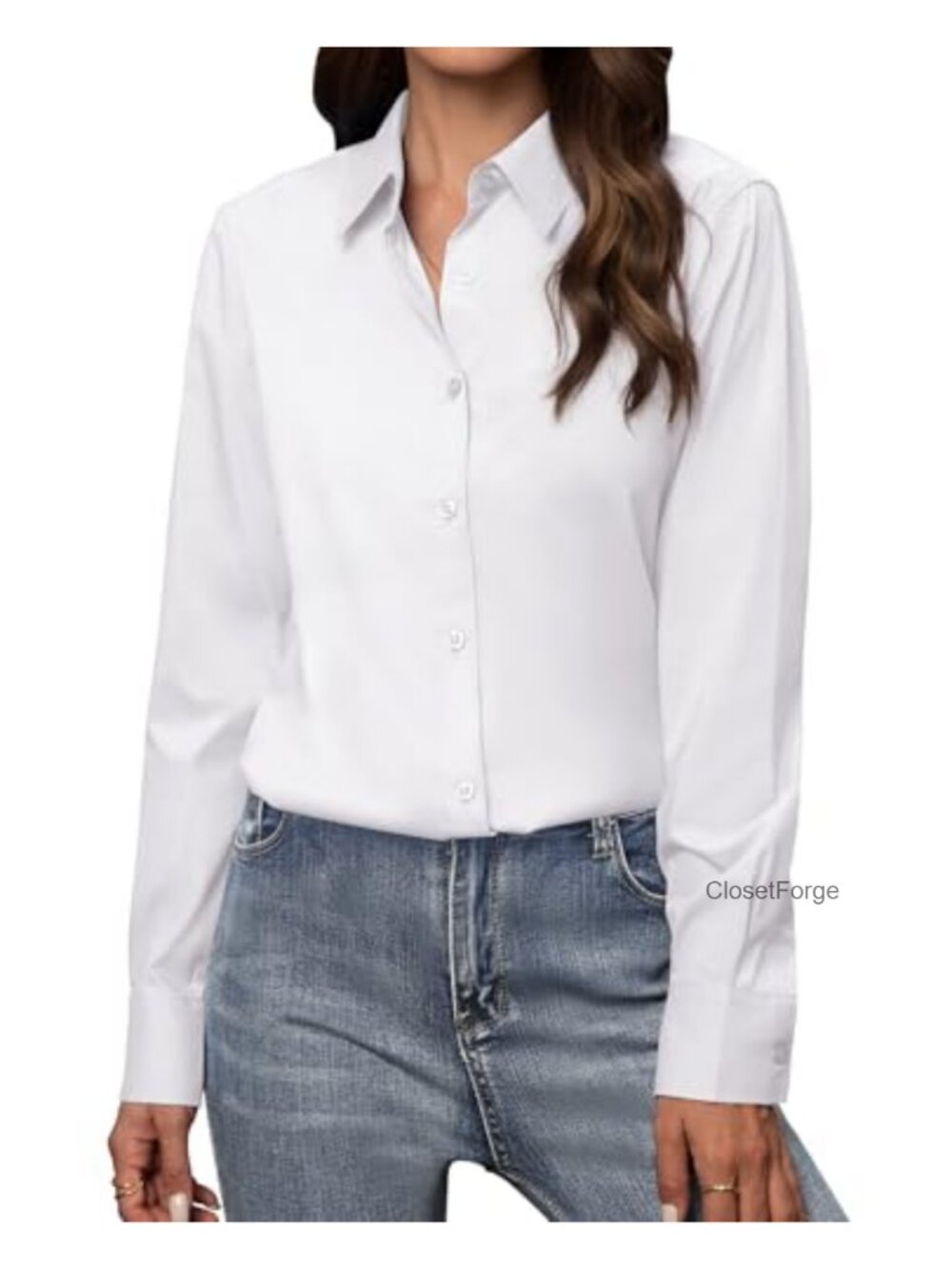 Women's Cotton 80% Polyester Button Down Shirt Blouse Long Sleeve V-Neck